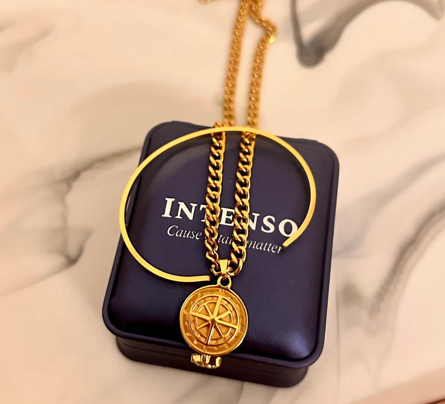 Compass with Cuban link and Bangle