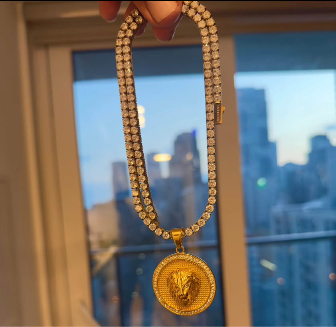 Coated in Pure 18 K Gold Tennis chain 4 pointers 20 inch and Gold Pendant