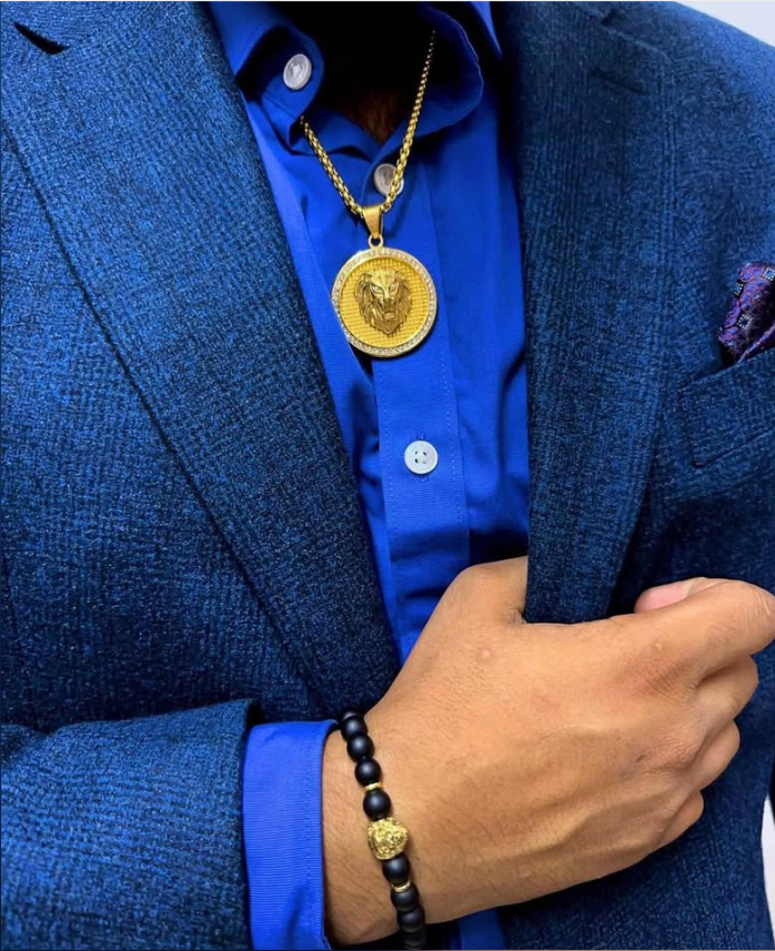 Coated in Pure 18 K Gold Cuban Link Chain, base metal 304 stainless steel. 100% water proof rust proof tarnish proof with Lion Pendant