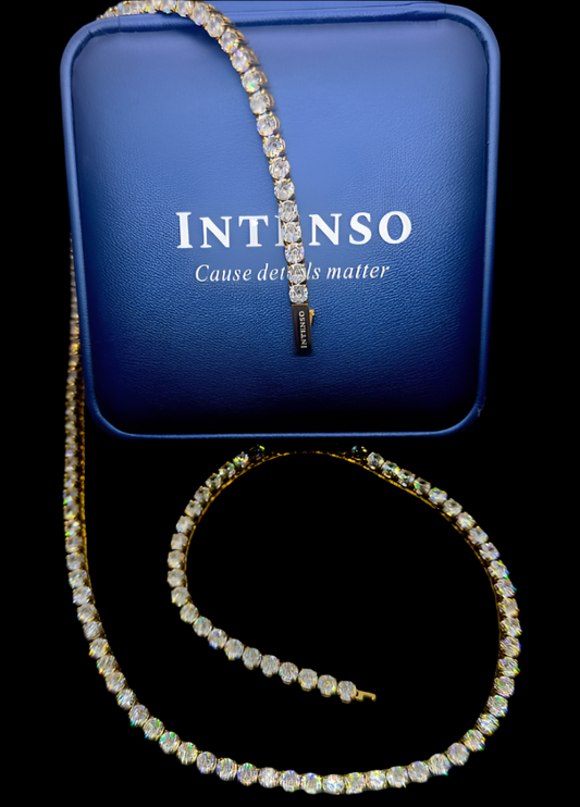 Coated in Pure 18 K Gold , 304 stainless steel 4 pointers 4 MM , 20 inch AAA grade Natural Zircons