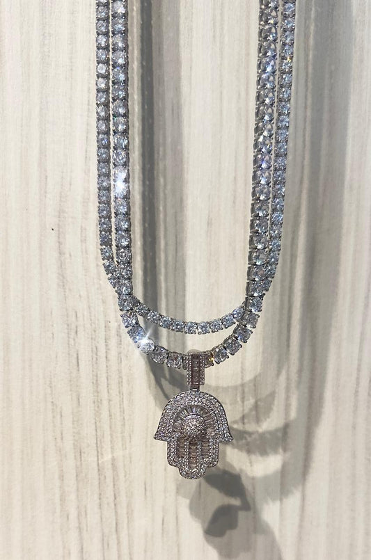 Evil eye Tennis chain set stack 4 MM, 5 MM and pendant (set with AAA grade Zircon)