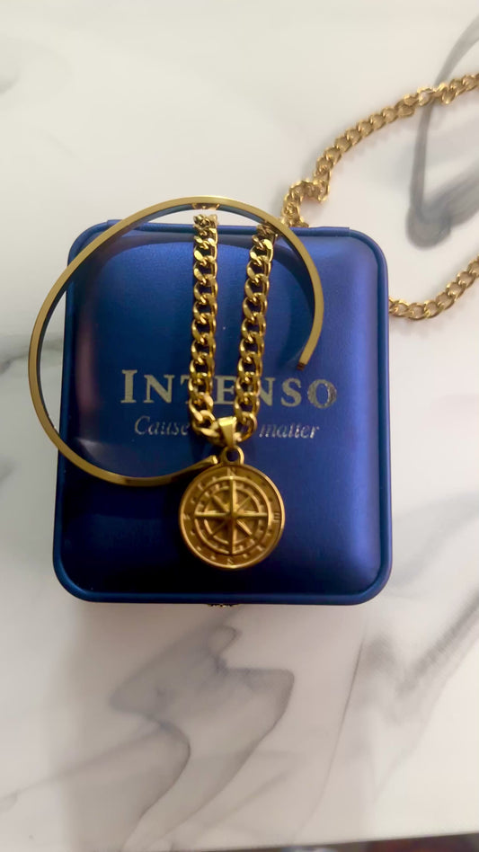 Compass with Cuban link and Bangle