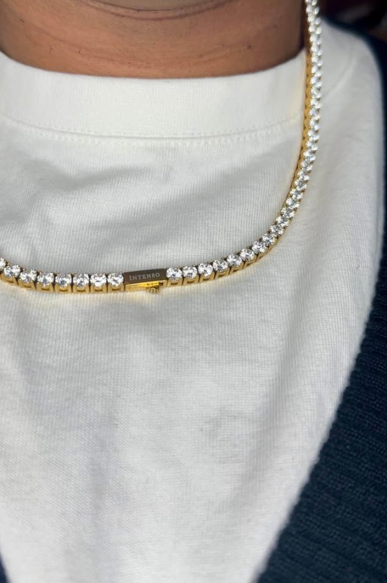 Coated in Pure 18 K Gold , 304 stainless steel 4 pointers 4 MM , 20 inch AAA grade Natural Zircons