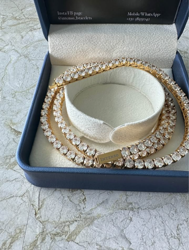 Coated in Pure 18 K Gold , 304 stainless steel 4 pointers 4 MM , 20 inch AAA grade Natural Zircons